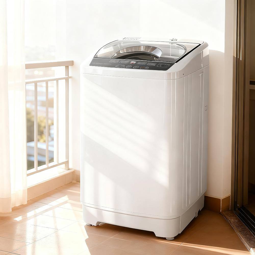 Front. Akoasm - 1.3 cu.ft. Compact Full Automatic Washer Portable Washing Machine with 8 Programs and 6 Water Levels - White.