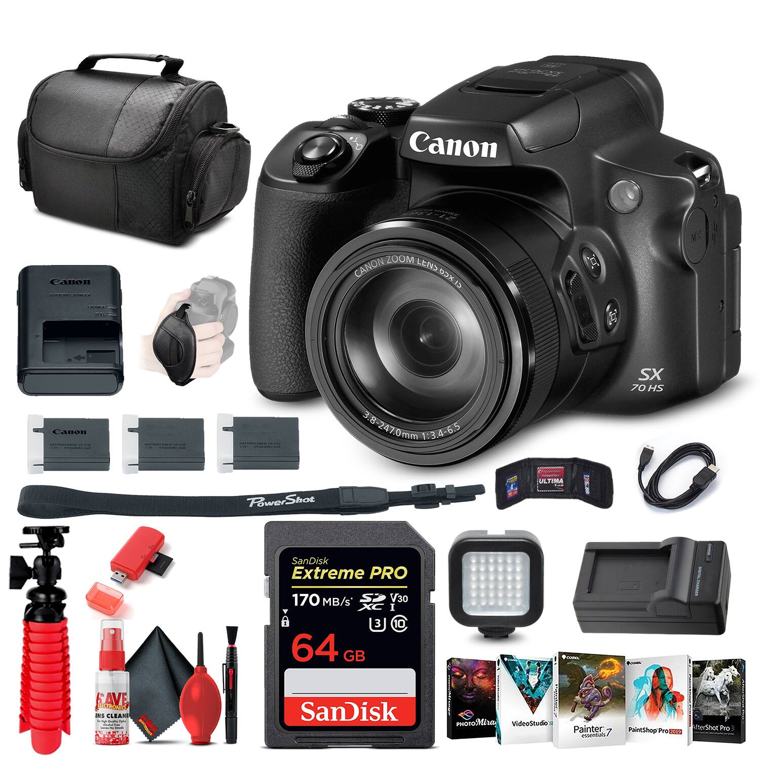 Canon Canon ZOOM CANON LENS CLXCO A i Canon 8-2470mm 1:3.4-6.5 1:34 6.5 SX 70 HS PowerShot ULTIMA SanDisk Extreme PRO 170 MB/s V30 I 3 10 64 GB FAVE, OTA as ELEAND -i_ SanDisk ooMia Videoscude Painter essendas PaintShop Pru NOS nerShot Peo

Canon PowerShot SX 70 HS
Canon Zoom Lens 8-2470mm 1:3.4-6.5
SanDisk Extreme PRO 64 GB 170 MB/s V30
Canon Battery
Canon Charger
Canon Strap
SanDisk Ultra SD Card
SanDisk Ultra SD Card
SanDisk Ultra SD Card
SanDisk Ultra SD Card
SanDisk Ultra SD Card
SanDisk Ultra SD Card
SanDisk Ultra SD Card
SanDisk Ultra SD Card
SanDisk Ultra SD Card
SanDisk Ultra SD Card
SanDisk Ultra SD Card
SanDisk Ultra SD Card
SanDisk Ultra SD Card
SanDisk Ultra SD Card
SanDisk Ultra SD Card
SanDisk