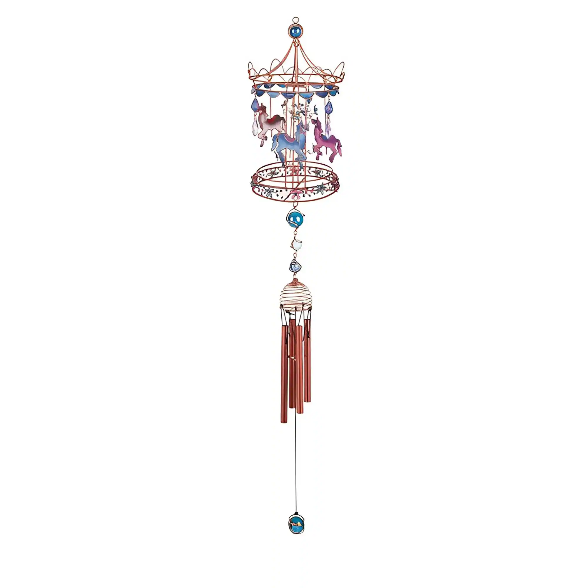 FC Design - 35" Long Carousel Wind Chime with Copper Gem Outdoor Patio or Garden Hanging Decoration - Multi-Color