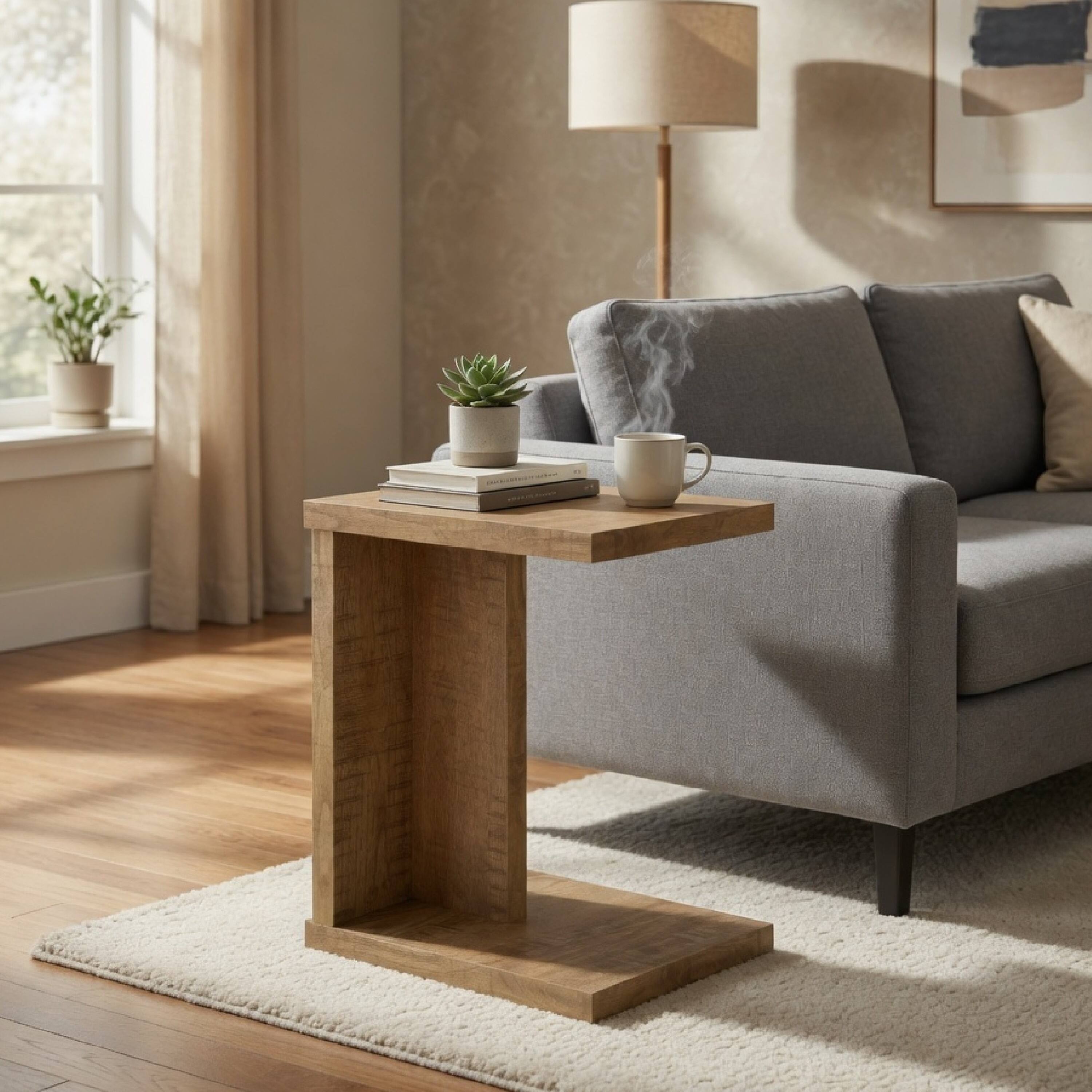 Alt View 7. Manhattan Lane - Owea Sofa Side Table, C Shaped, Rectangular, Wood 16 Inch - Mango Brown.