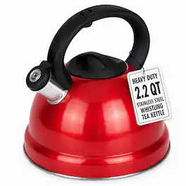Luminuxe - Whistling Tea Kettle, 2.2qt Stainless Steel Stove Top Kettle with Cool-Touch Handle, Fast Boil - Red