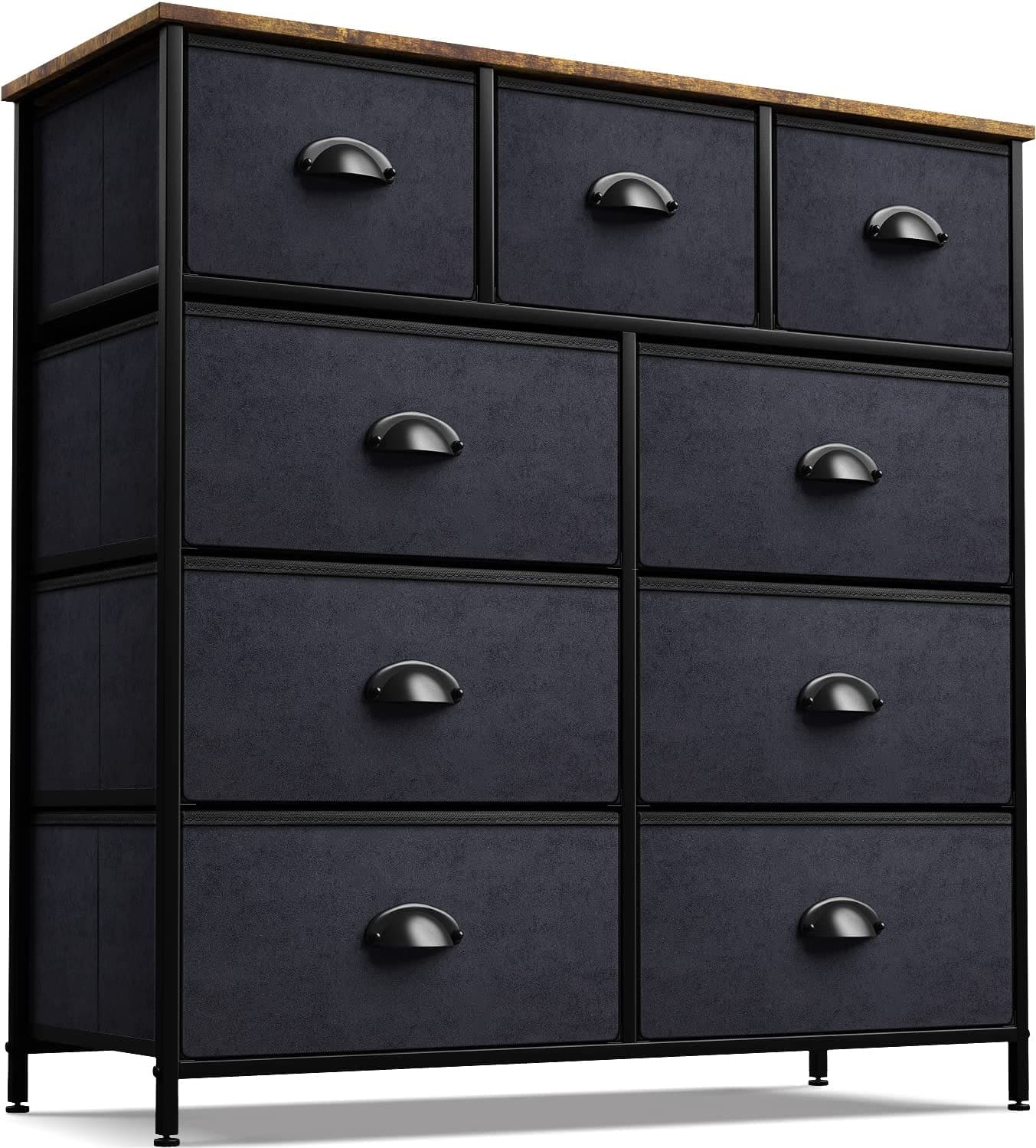 Sorbus - 9 Drawers Dresser - Furniture Storage for Bedroom, Closet, and More - Steel Frame, Fabric Bins - Wood Top