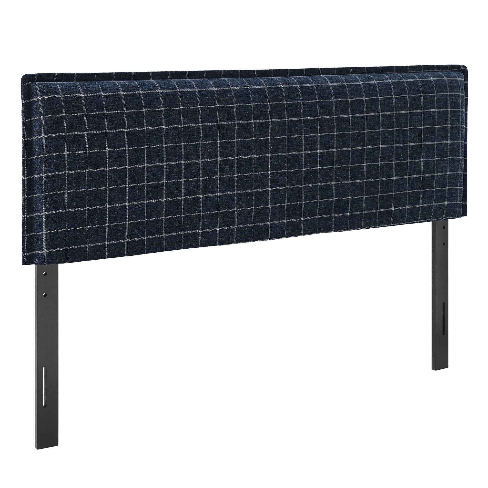 Angle. Modway - Camille Checkered Linen Blend Headboard by Modway - Denim Windowpane Check.