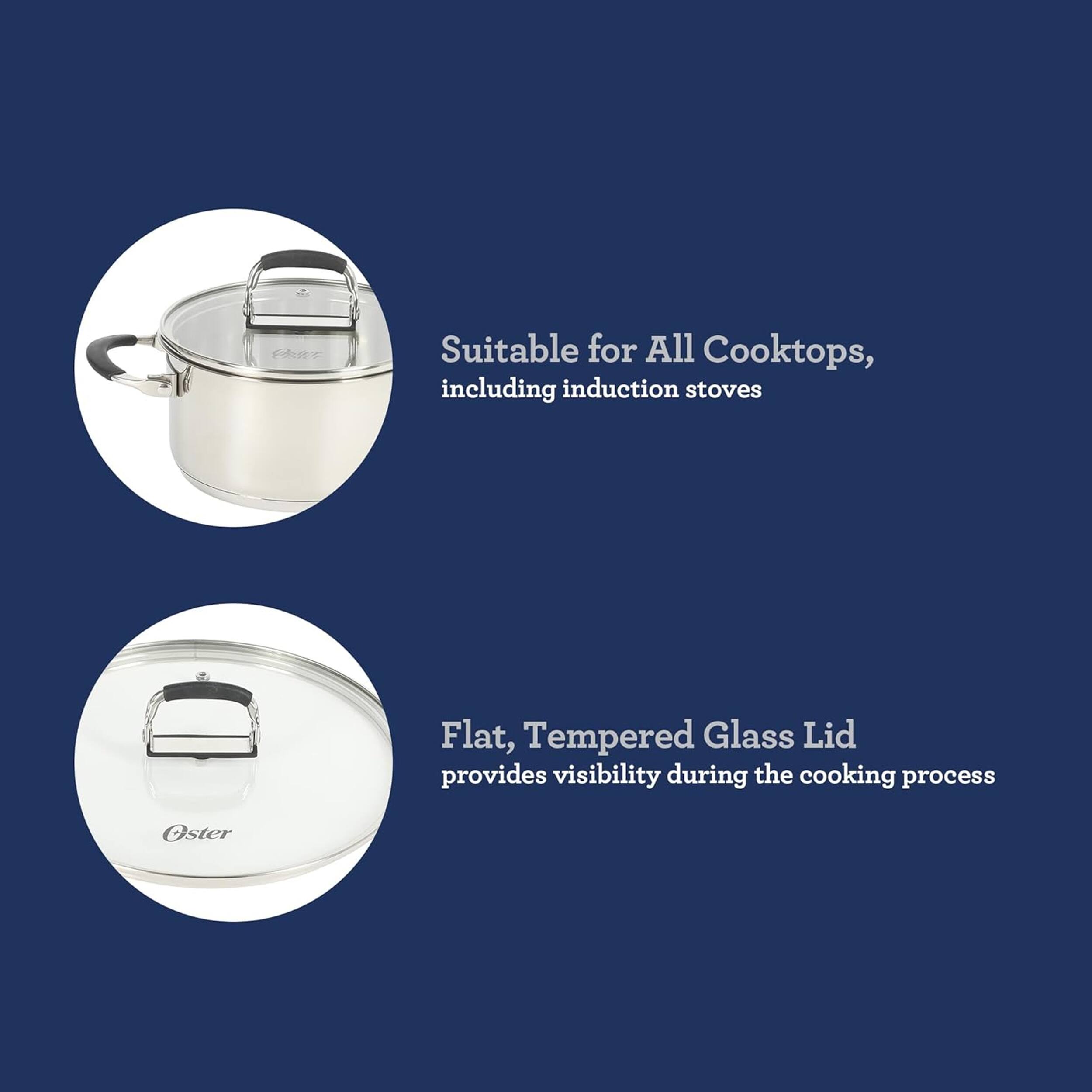 Suitable for All Cooktops, including induction stoves

Flat, Tempered Glass Lid provides visibility during the cooking process