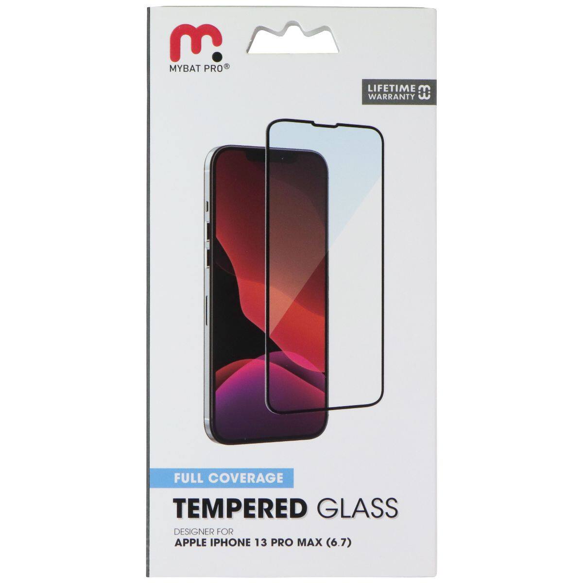 E. MYBAT PRO 3 LIFETIME WARRANTY # FULL COVERAGE TEMPERED GLASS DESIGNER FOR APPLE IPHONE 13 PRO MAX (6.7)