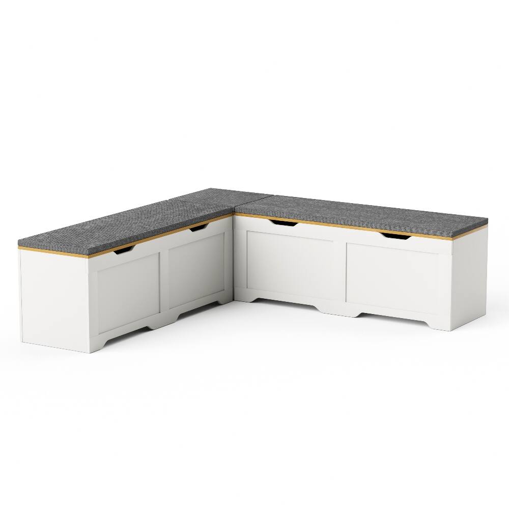 Alt View 9. Ropilly - Ropilly L-Shaped Storage Bench with Cushion, Corner Seating for Kitchen and Reading Nook, White and Natural - White and Natural.
