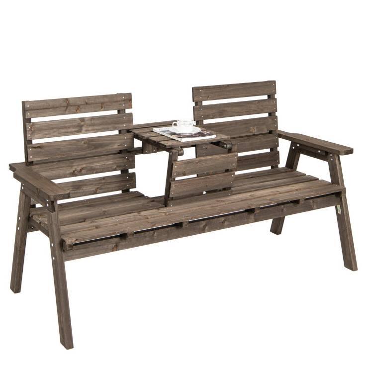 Angle. Hivvago - Farmhouse Outdoor Fir Wood Patio Garden Bench with Folding Center Table - Oak.