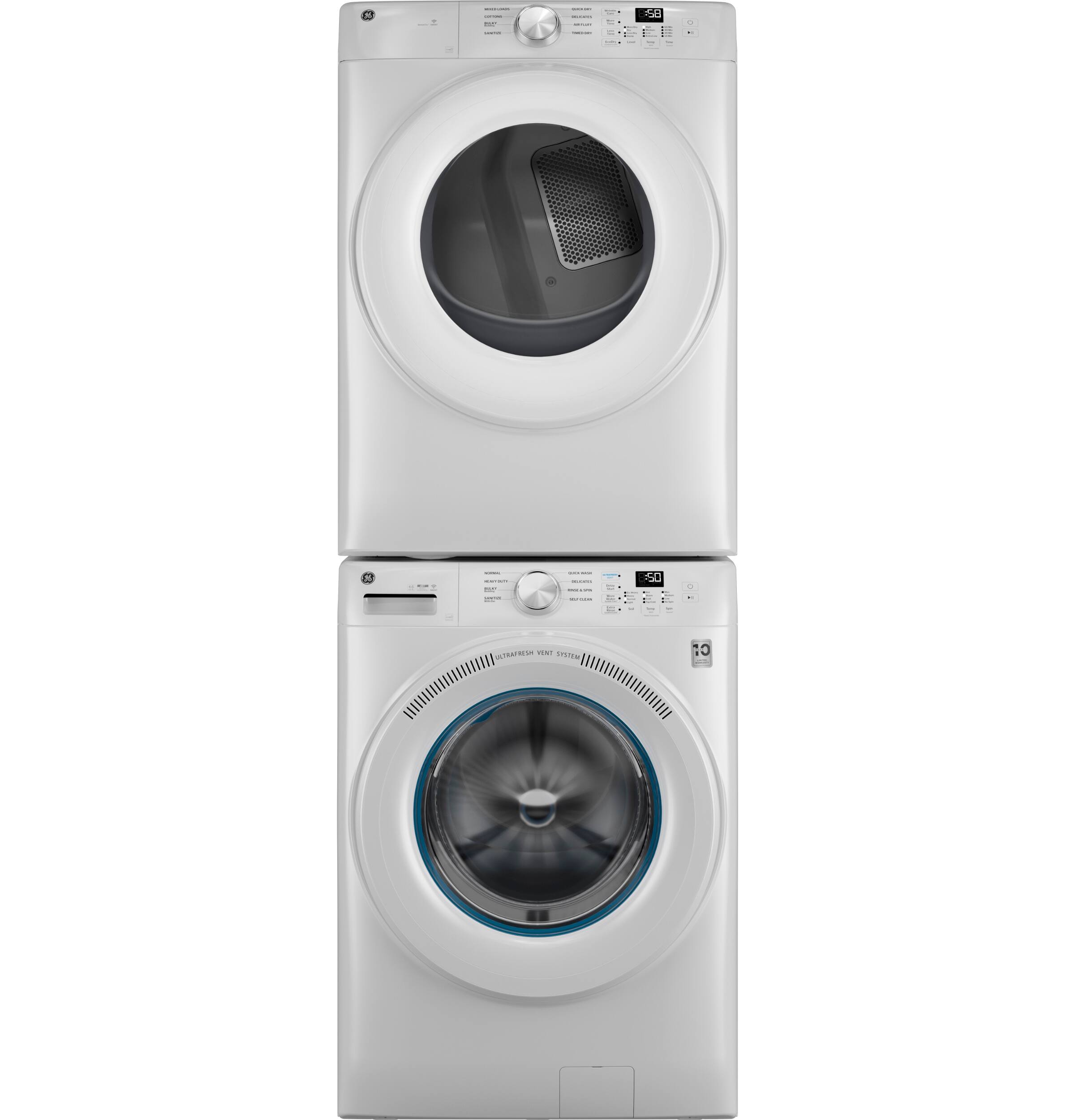 Alt View 5. GE - 7.8 Cu. Ft. Stackable Smart Gas Dryer with Sanitize Cycle - White.