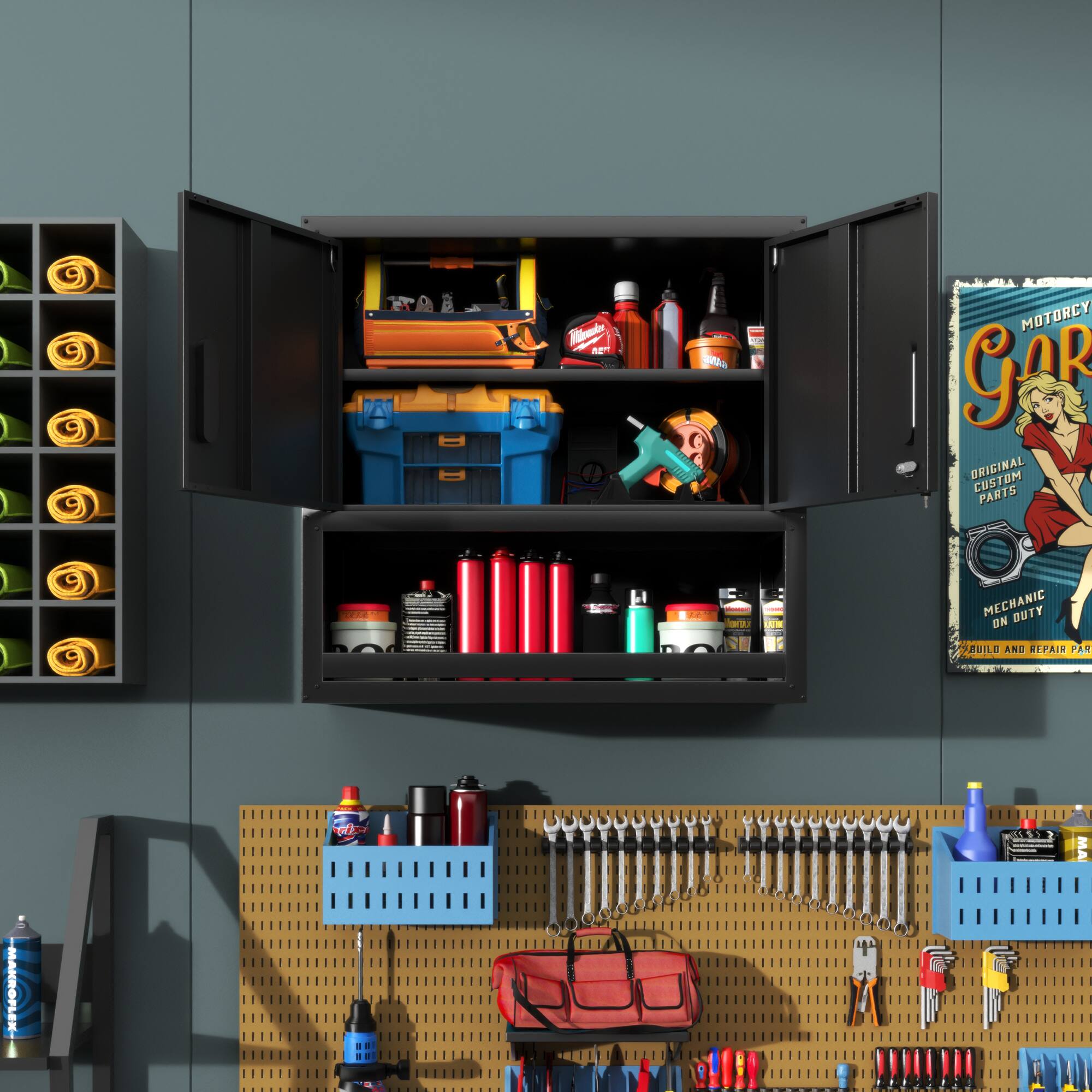 F NE MOTORCYCLE GARAGE ORIGINAL CUSTOM PARTS MECHANIC ON DUTY BUILD AND REPAIR PARTS