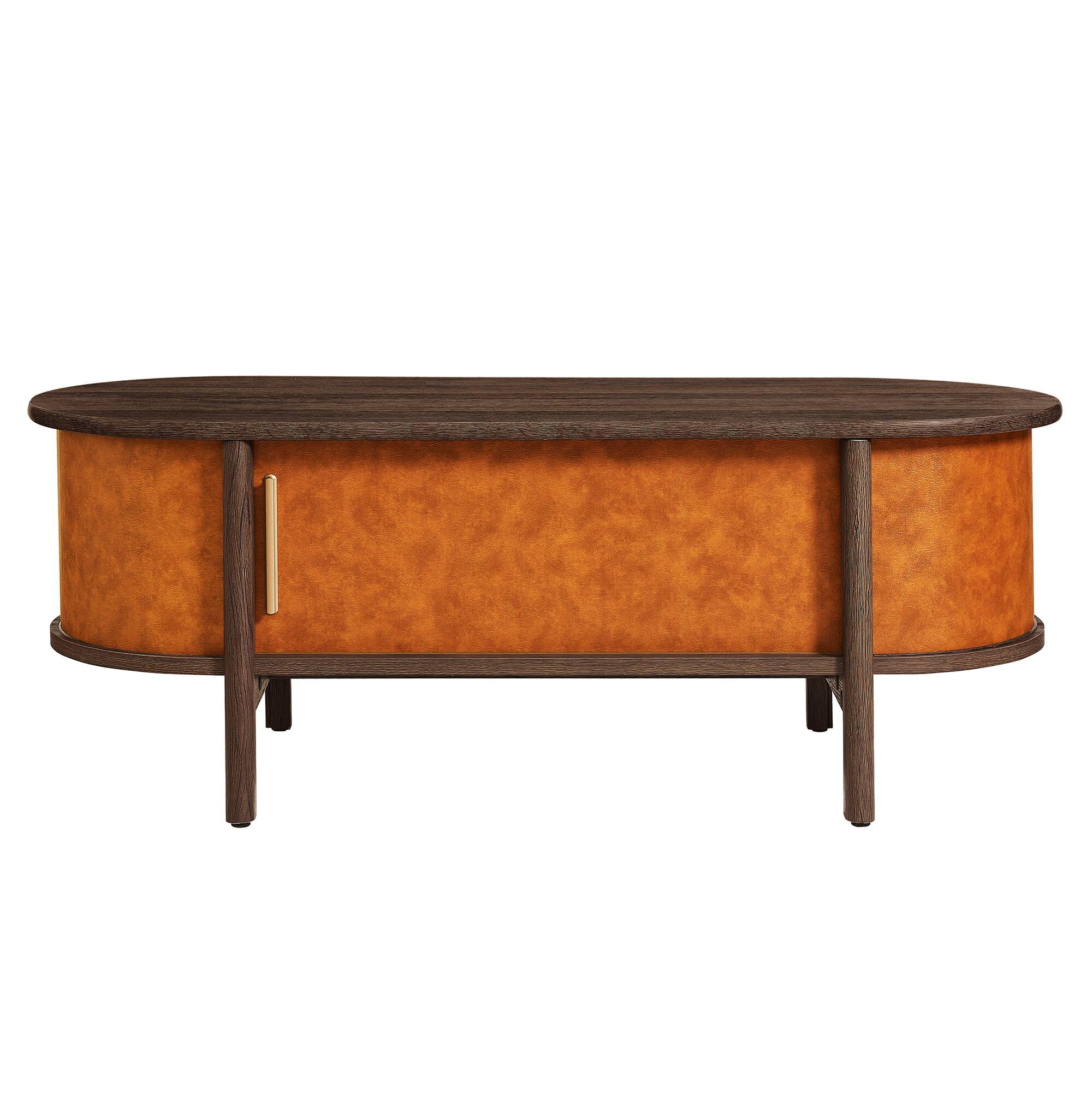 Alt View 4. Modway - Coralie Curved Vegan Leather Oval Coffee Table by Modway - Walnut Tan.