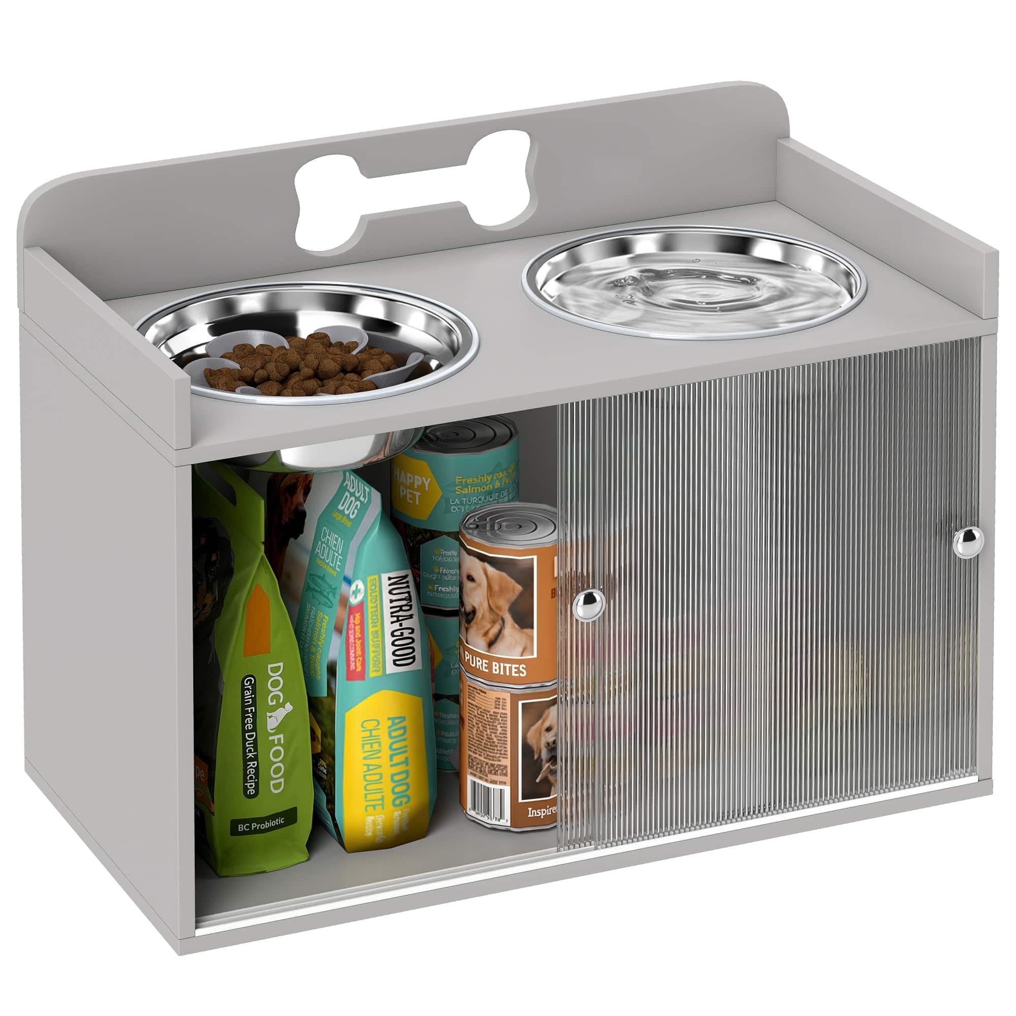 Pawhut - Dog Bowls with Storage - Gray