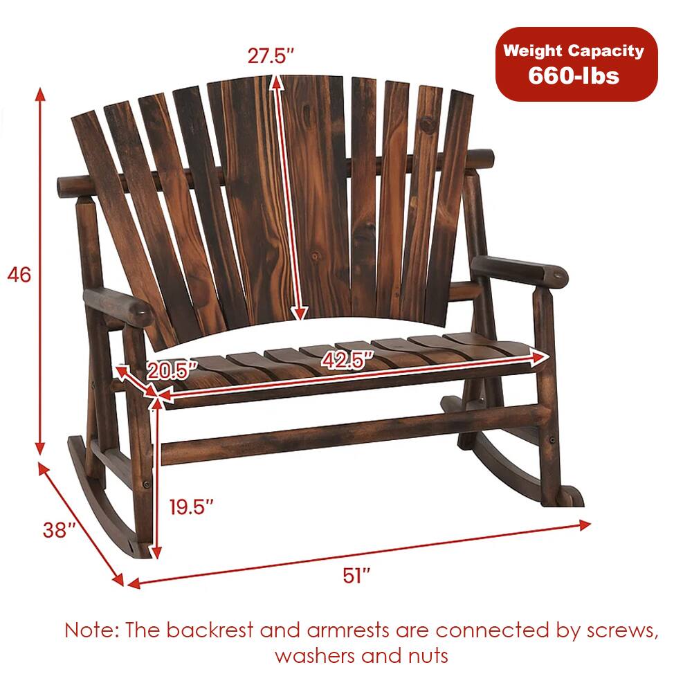 Left. Hivvago - Wooden Outdoor Rocking Adirondack Chair with Tall Backrest and Slatted Seat - Brown.