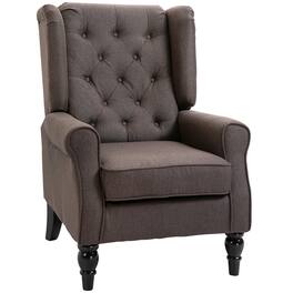 Homcom - Accent Chair for Living Room, Button-Tufted Lounge Chair with Round Armrests and Wood Legs - Dark