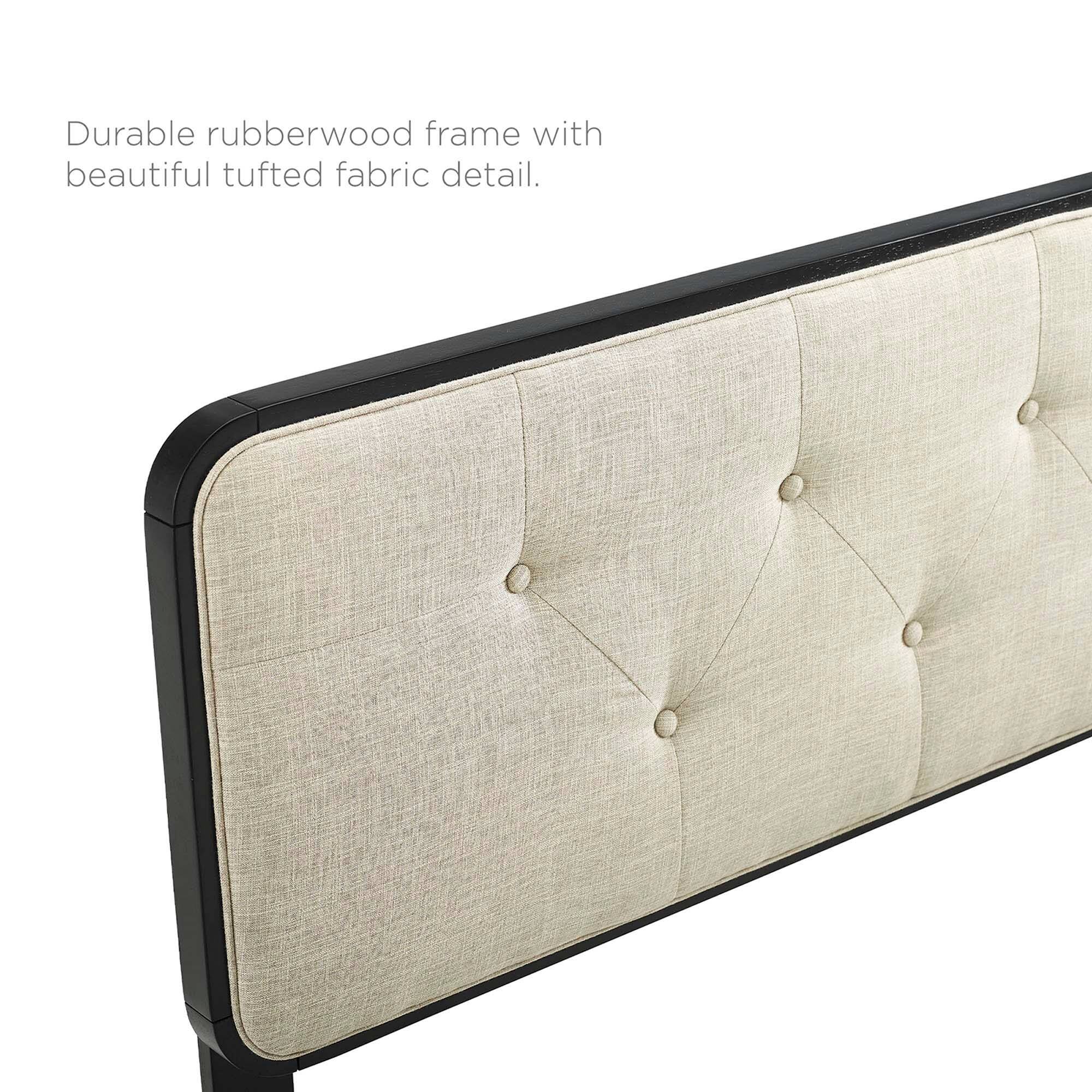 Durable rubberwood frame with beautiful tufted fabric detail.