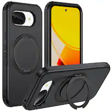 Front. Dteck - Magnetic Shockproof Case for Google Pixel 10a, 360 Rotating Ring Stand Non Slip Cover with Raised Edge Protection - Black.
