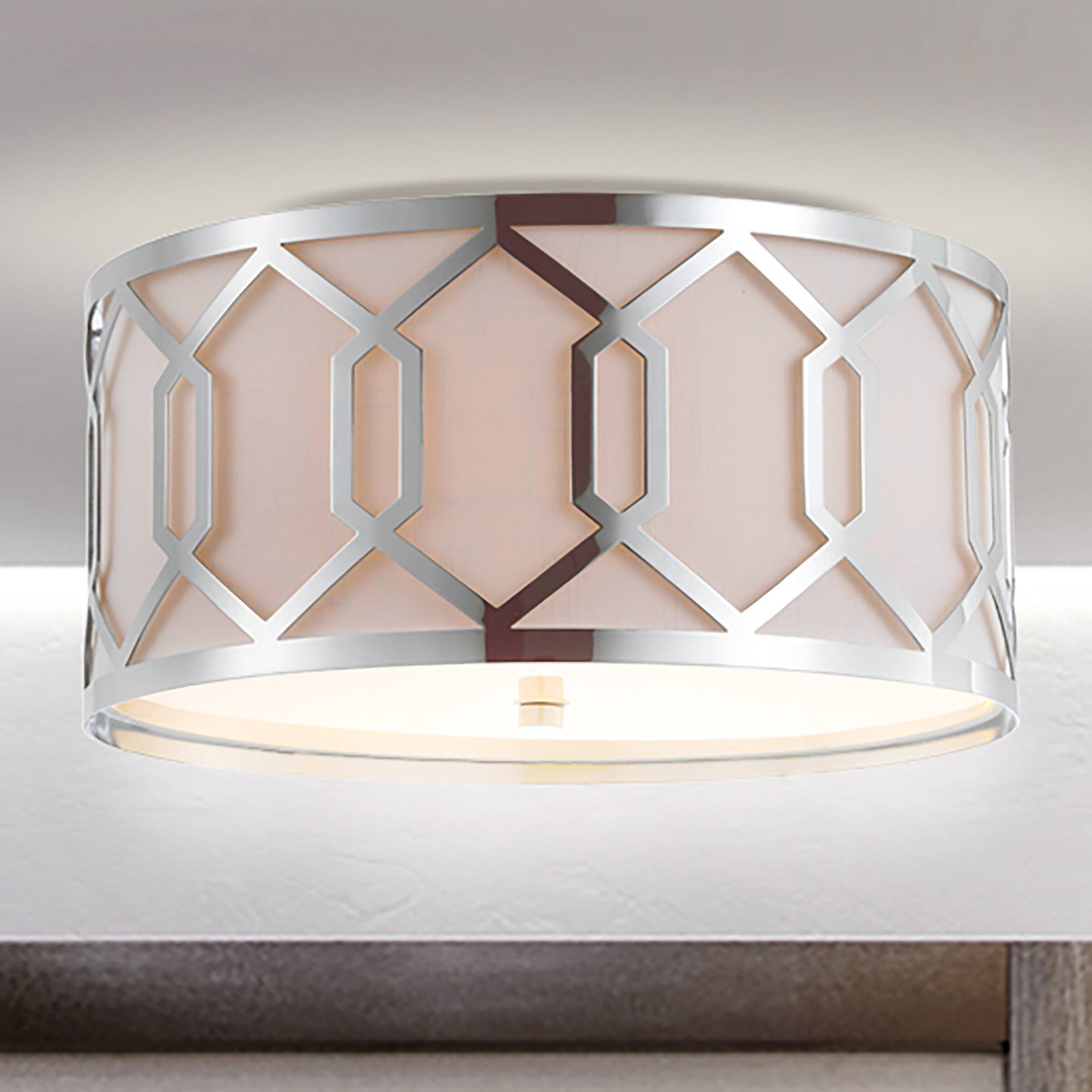 Alt View 1. Jonathan Y - Hex 3-Light 16.25" Metal LED Flush Mount, Chrome - Chrome.