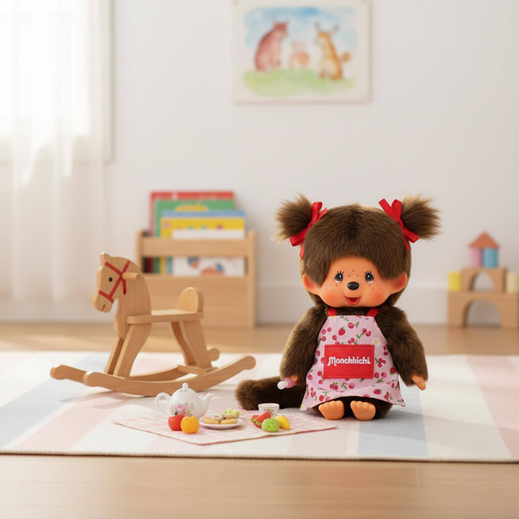 Alt View 3. Sumikkogurashi - Monchhichi Flower Apron Girl 8 Inch Plush - Brown.