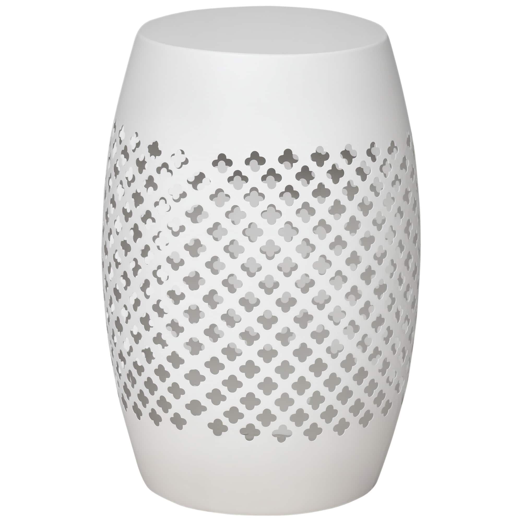 Outsunny - 12.5" Steel Outdoor Side Table, Round Hollow Drum Patio End Table, Accent Table for Indoor and Outdoor - White