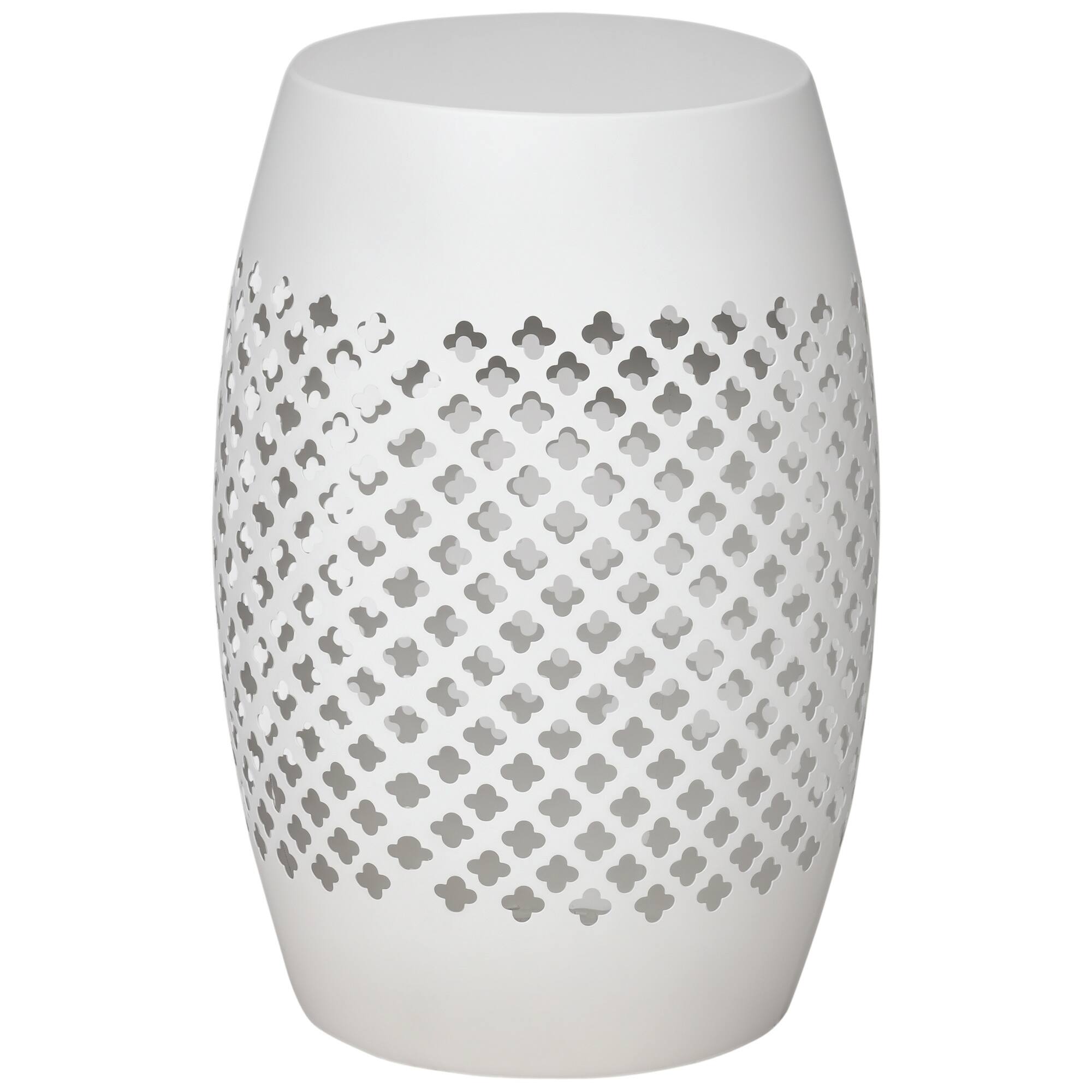 Outsunny - 12.5" Steel Outdoor Side Table, Round Hollow Drum Patio End Table, Accent Table for Indoor and Outdoor - White