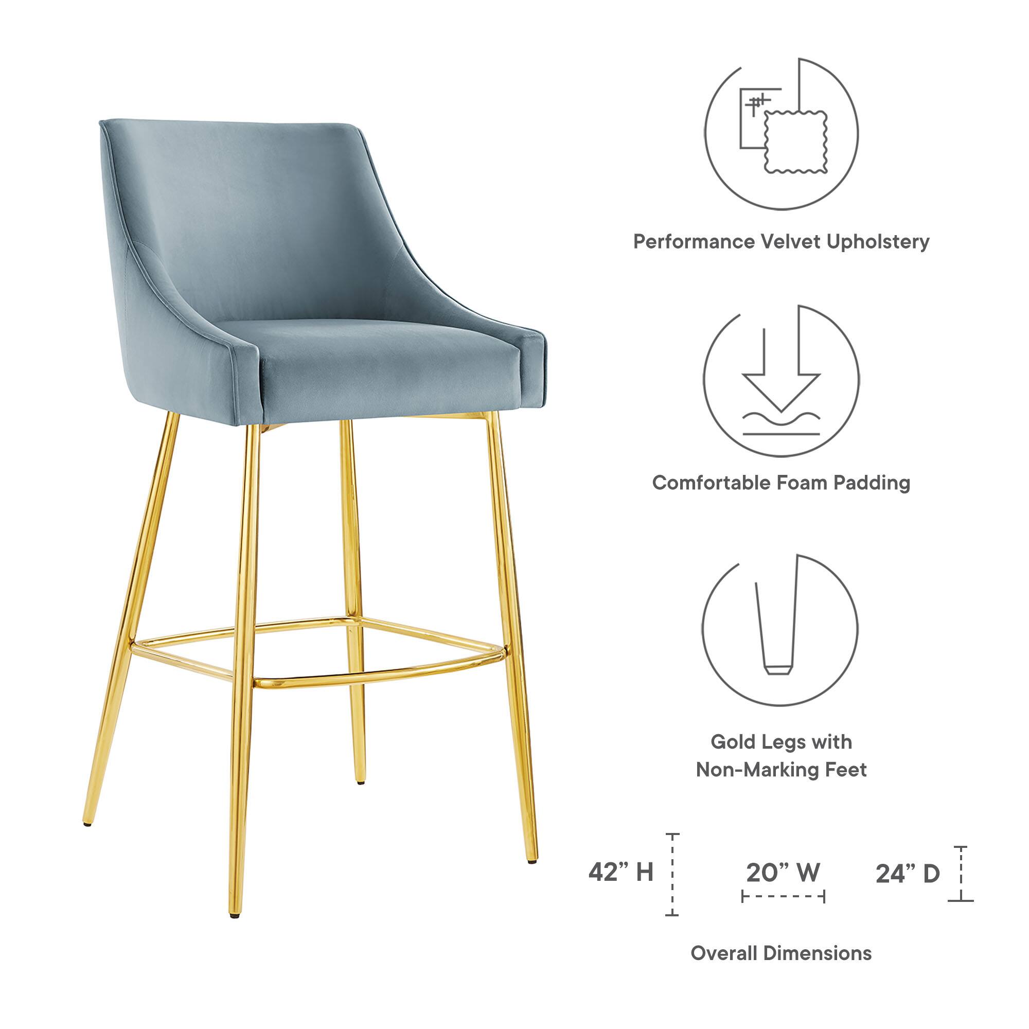 Performance Velvet Upholstery  
Comfortable Foam Padding  
Gold Legs with Non-Marking Feet  

Overall Dimensions:  
42" H x 20" W x 24" D