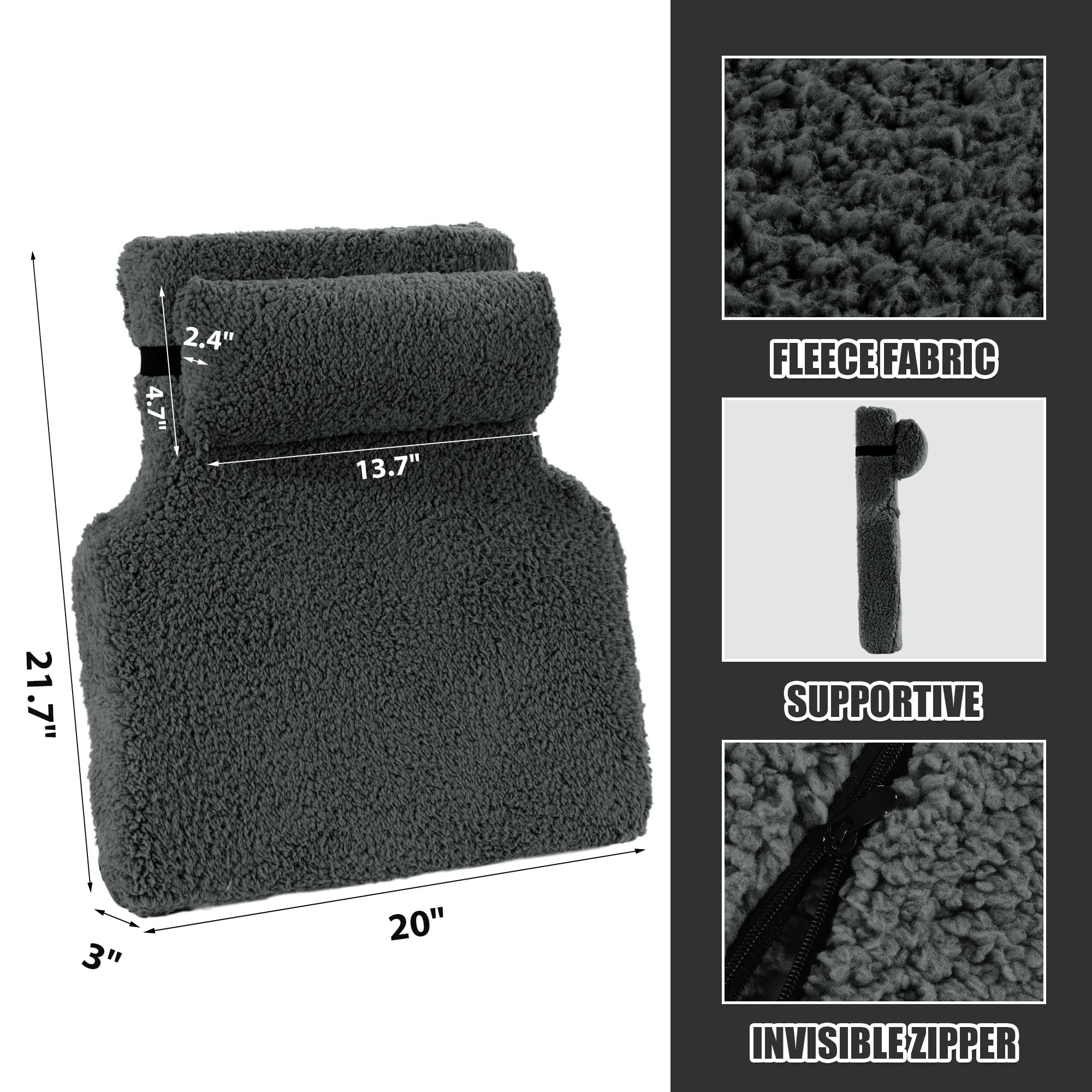 21.7" x 20" x 3"  
2.4" x 4.7" x 13.7"  
FLEECE FABRIC  
SUPPORTIVE  
INVISIBLE ZIPPER