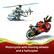 Motorcycle with moving wheels and a helicopter