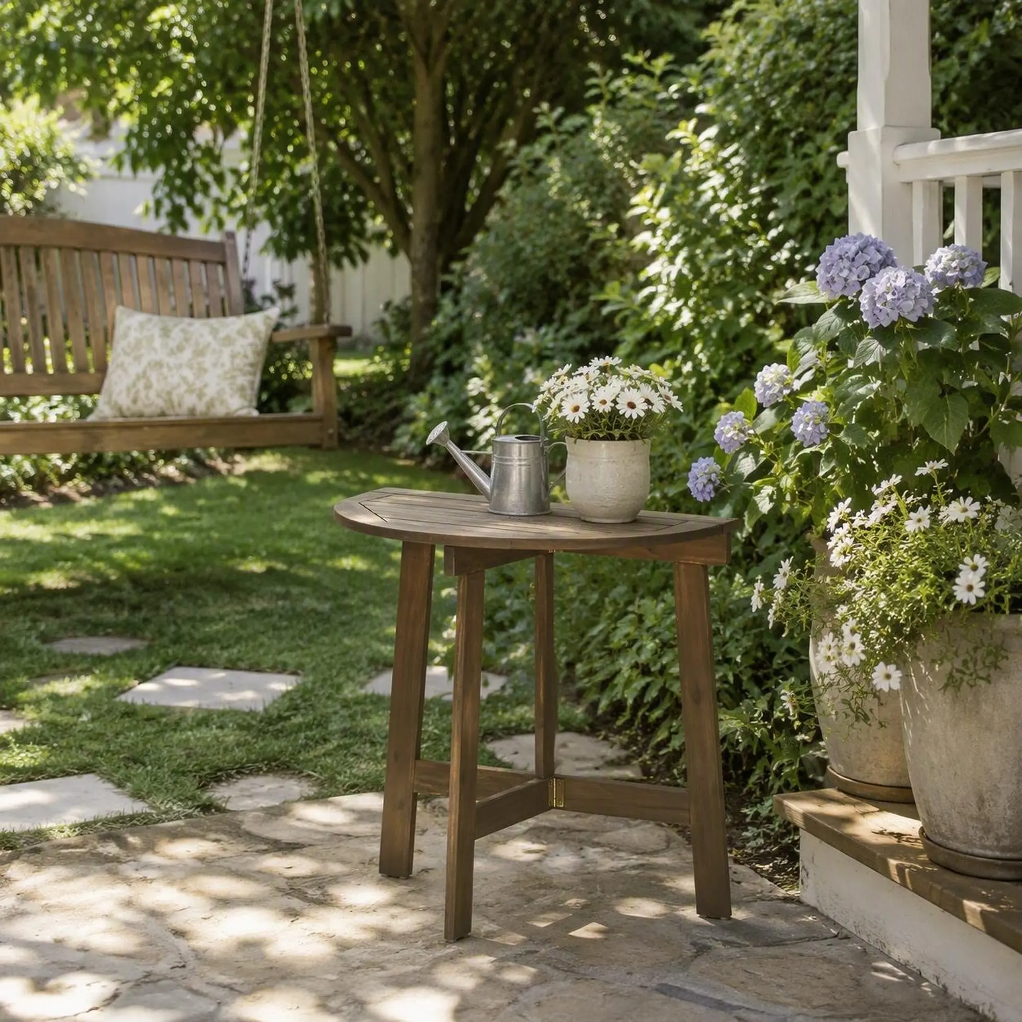 RYHNUYNE Outdoor Half Round Folding Acacia Wood Bistro Table,Weather ...