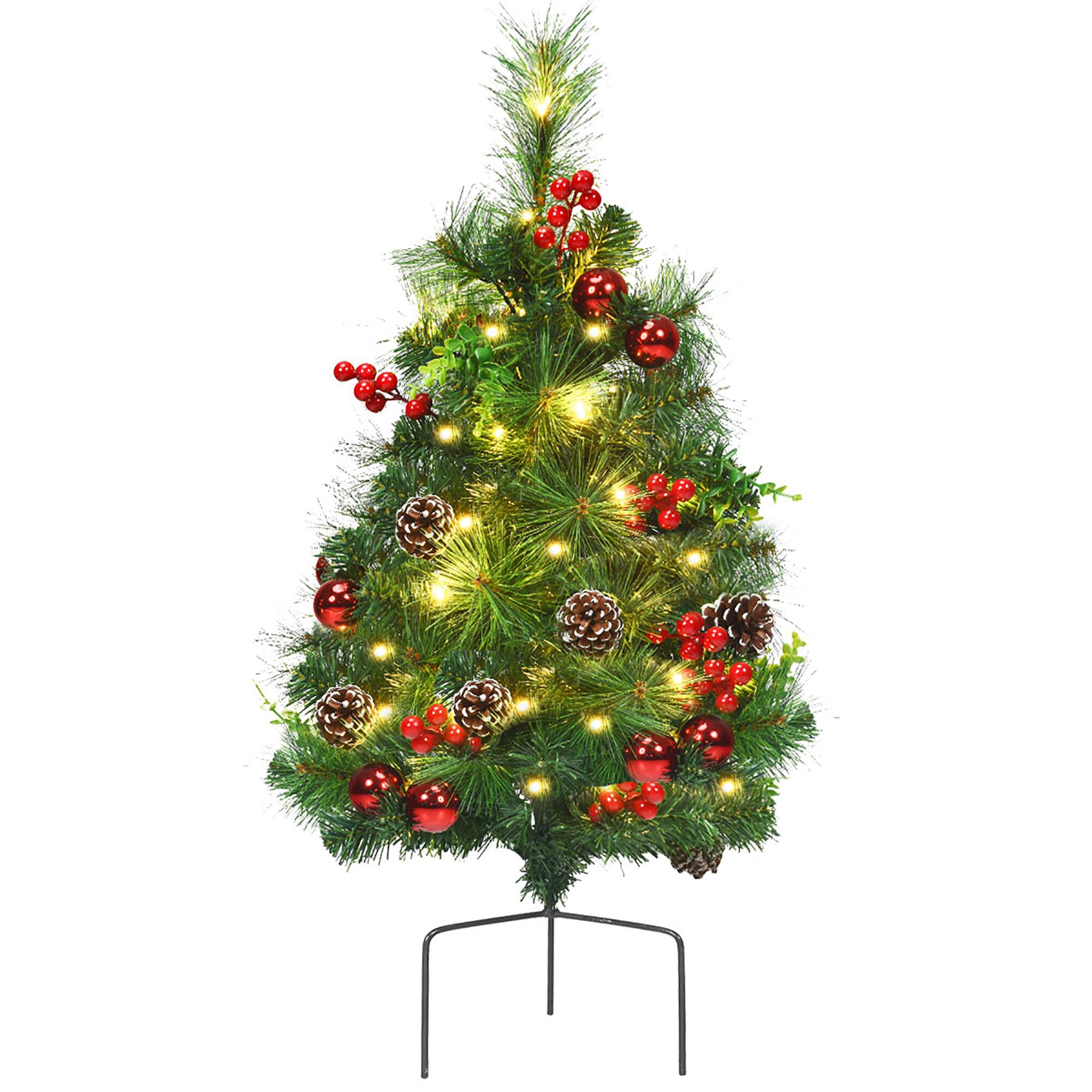 Alt View 18. Costway - Set of 2 Pre-lit Christmas Trees 24in Battery Powered Pathway Outdoor Decoration - Green.