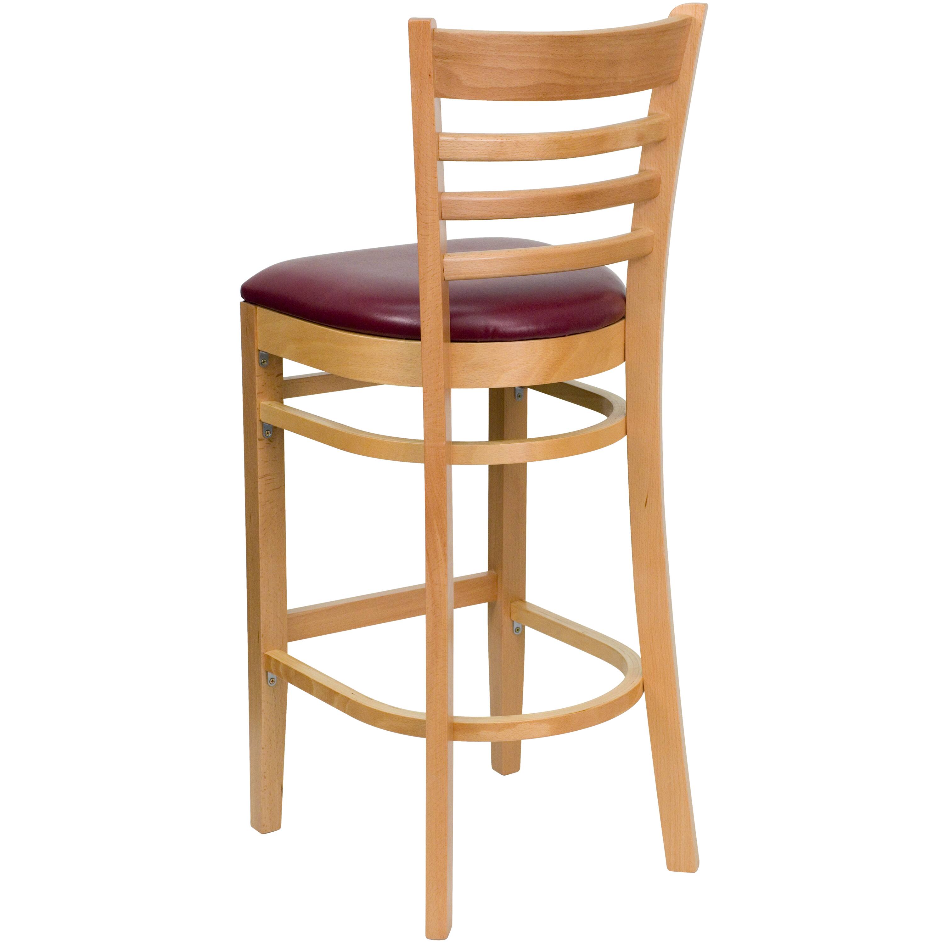 Alt View 4. Emma + Oliver - Bar Stools | Set of 2 Wood Bar Stools with Back - Burgundy Vinyl Seat/Natural Wood Frame.