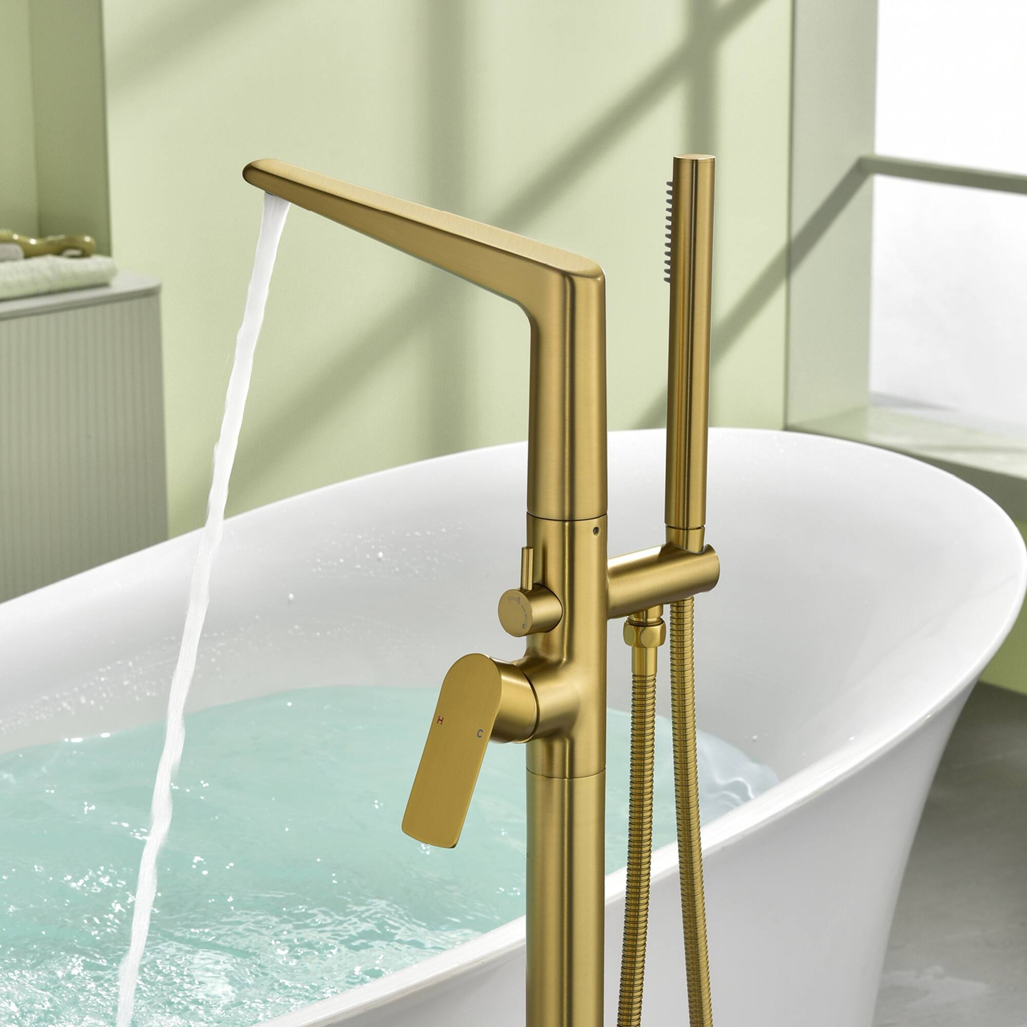 Alt View 1. Boyel Living - Brushed Gold Bathtub Faucet Cast Brass Single Handle Handheld Spray 60-Inch Steel Hose cUPC - Brushed Gold.