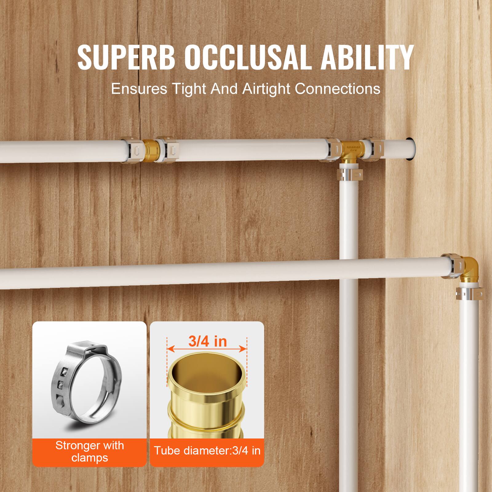 SUPERB OCCLUSAL ABILITY  
Ensures Tight And Airtight Connections  

Stronger with clamps  
Tube diameter: 3/4 in