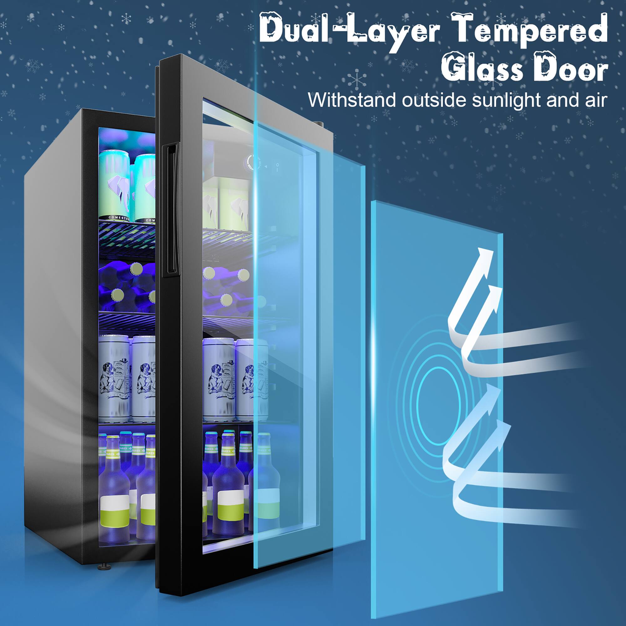 Dual-Layer Tempered Glass Door: Withstand outside sunlight and air.
