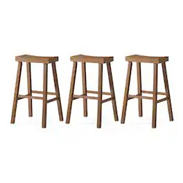 Maven Lane - Vincent Wooden Rustic Aesthetic Kitchen Bar Stool, Set of 3 - Antiqued Natural