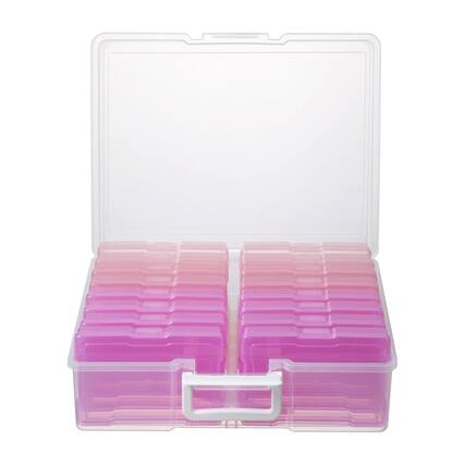 Front. HM 1810 - novelinks 4 x 6 Photo Cases Craft Keeper Handle 16 Inner Cases Storage Container Box - Pink Gradient.