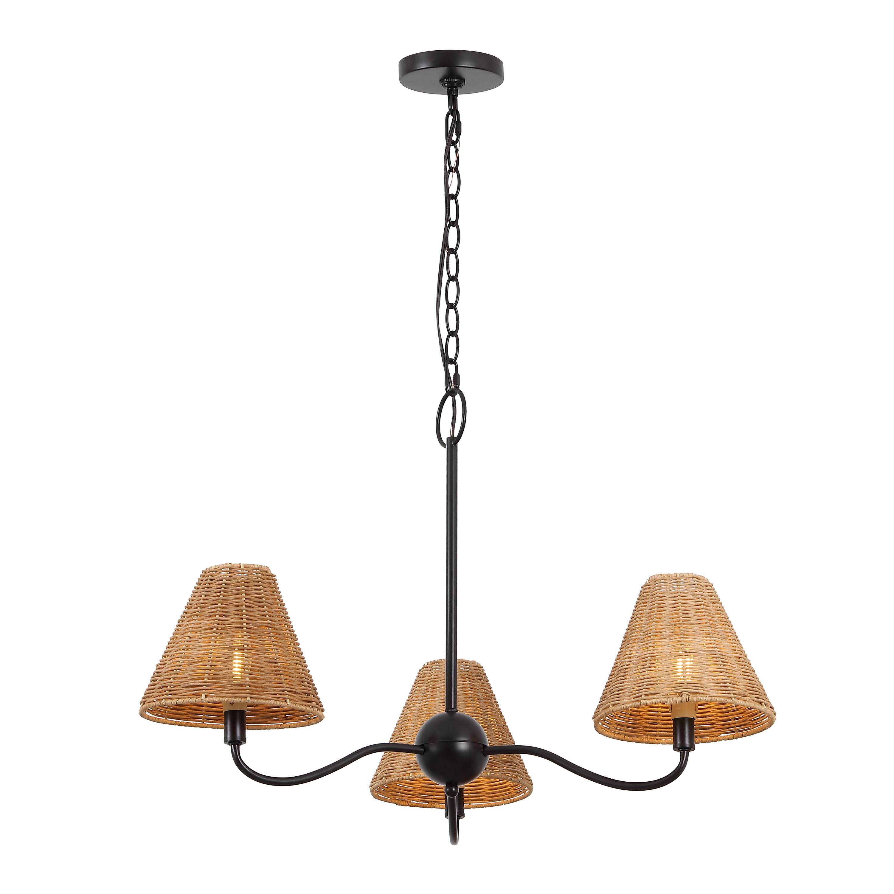 "Jonathan Y - Grady 27"" 3-Light Coastal Adjustable Swooping Arm Metal with Hand-Woven Rattan Shades LED Chandelier, /Brown - Black" price history on PriceWatchPro