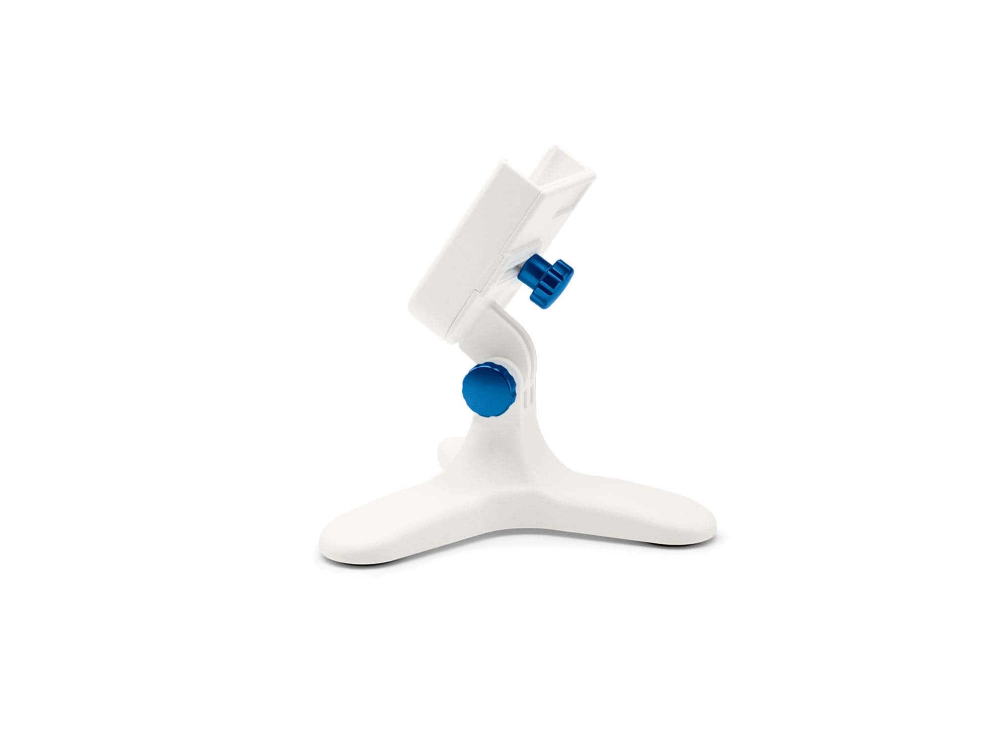 WeatherTech - DeskFone | Adjustable & Secure Fit Universal Desktop Cell Phone Holder – White Body – Royal Blue Metal Knobs - White/Royal Blue Metal