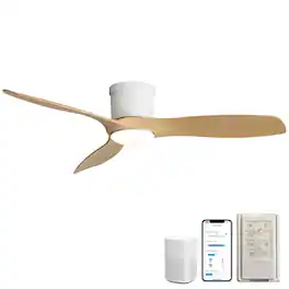 Sofucor - 52'' Smart Ceiling Fan with Light & Remote & APP Control Modern High CFM Flush Mount Ceiling Fan for Bedroom Living Room - White - Light Color