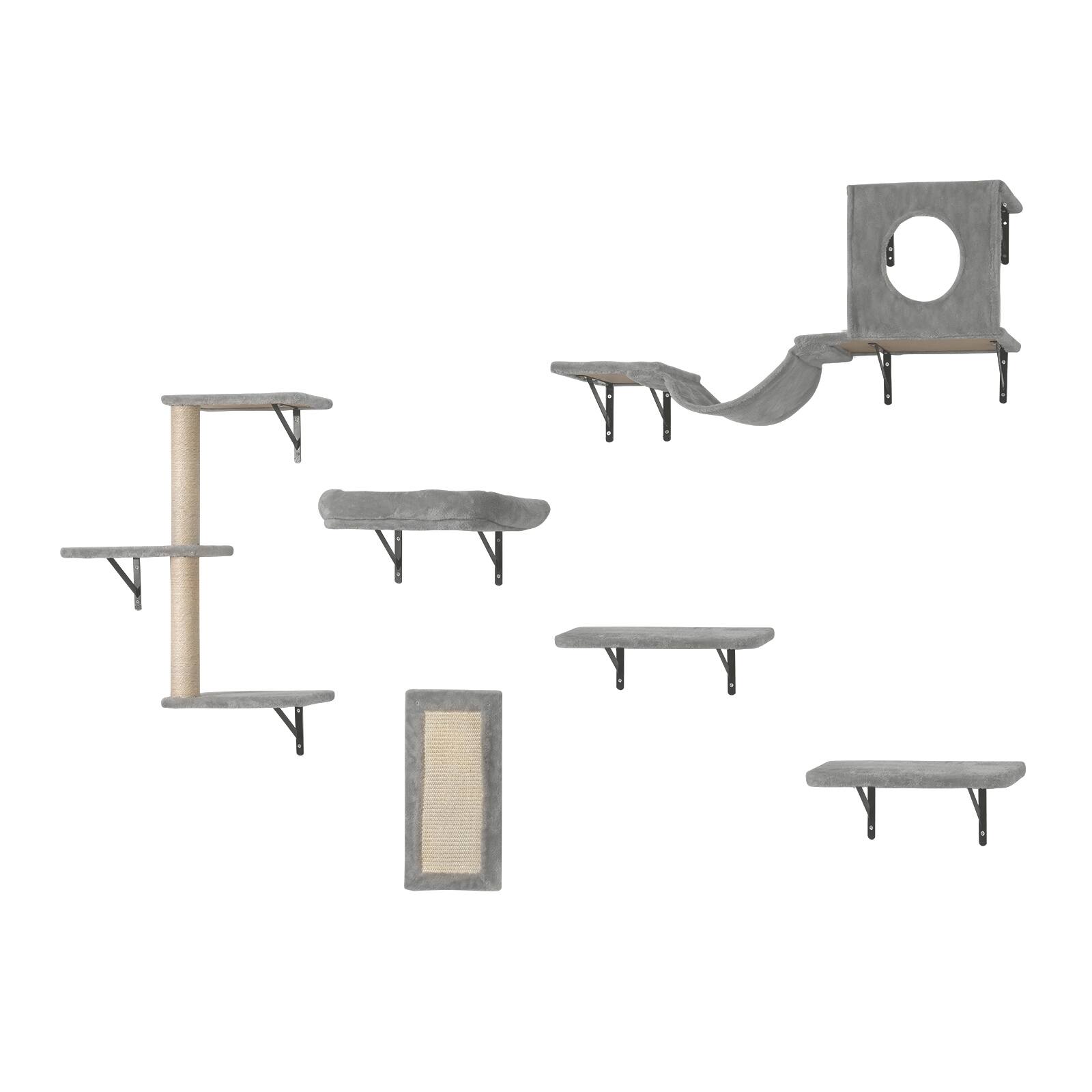 Alt View 5. VEVOR - Wall Mounted Cat Shelves, Cat Wall Shelves and Perches with Jumping Boards, Hammock, Sofa, Cat Tree & Cat Grip - grey.