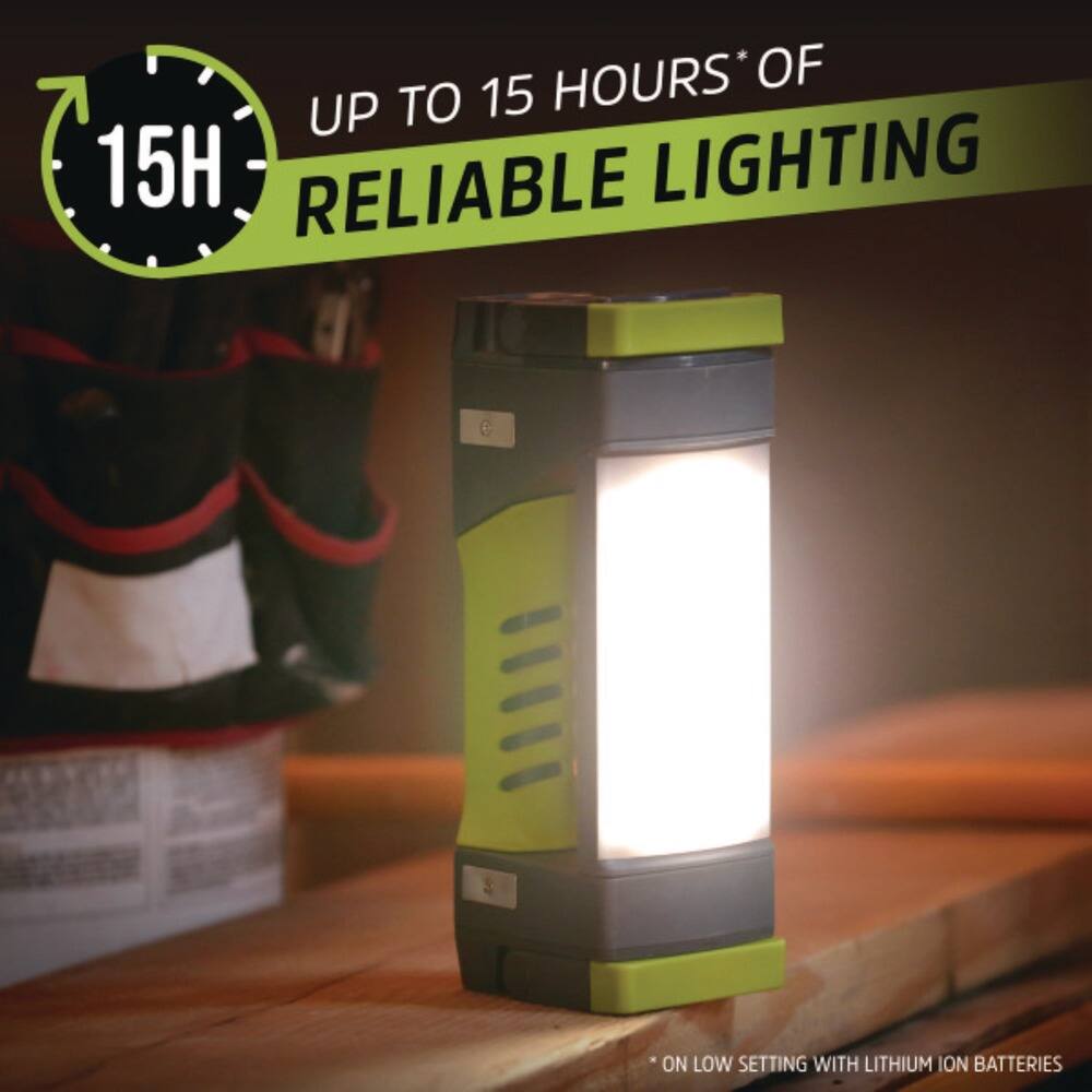UP TO 15 HOURS* OF RELIABLE LIGHTING  
15H  
*ON LOW SETTING WITH LITHIUM ION BATTERIES