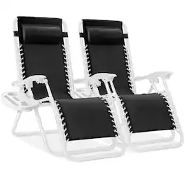 Best Choice Products - Set of 2 Zero Gravity Lounge Chair Recliners for Patio, Pool w/ Cup Holder Tray - Black/White