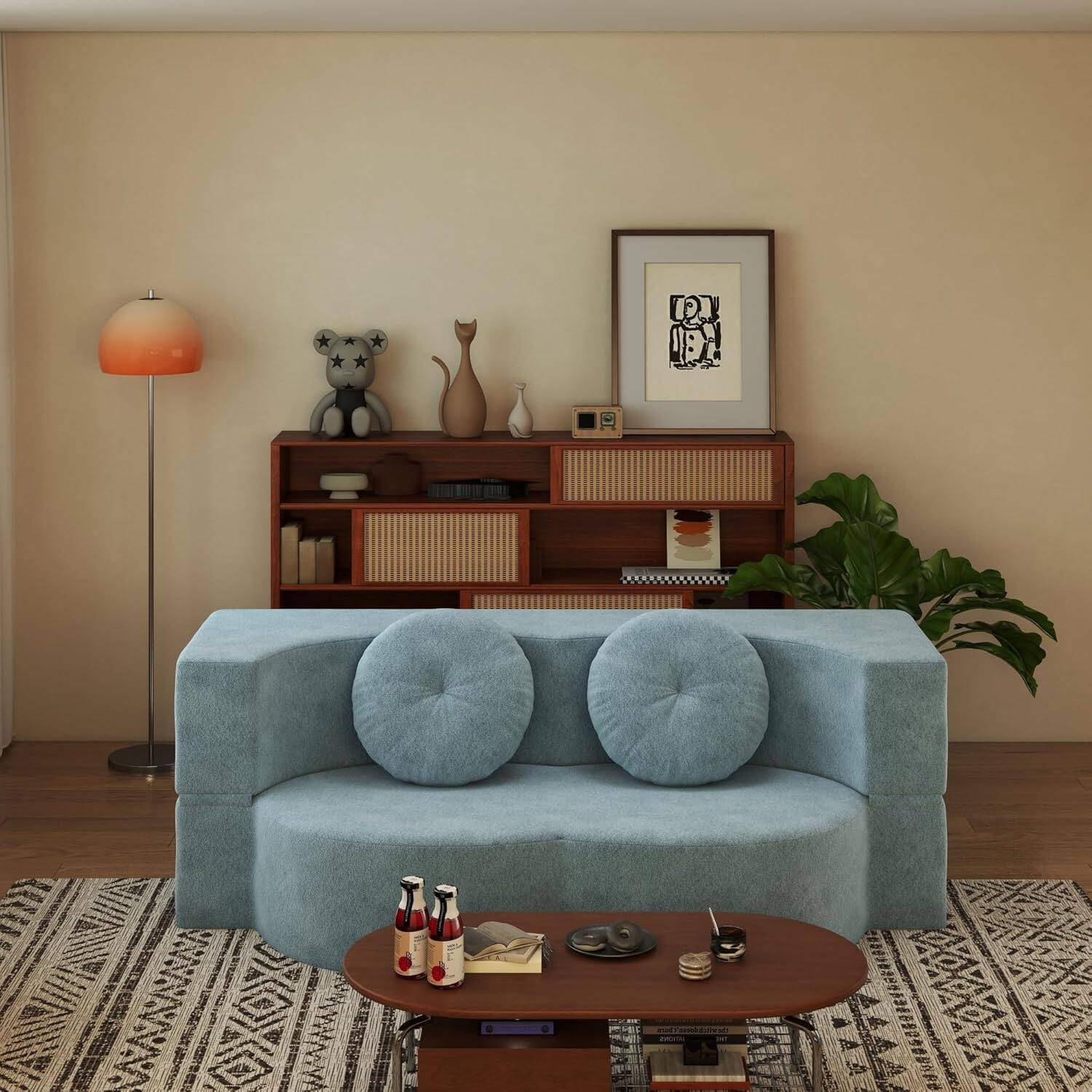 Alt View 2. Trinkets Crazed - 2-in-1 Folding Sofa Bed, Convertible Floor Couch with Full Size Folding Mattres - light blue.