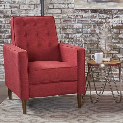 Front. APRILSOUL - Fabric Recliner Chair Mid Century Modern Pushback Single Sofa Thicker Cushion Tufted Wooden Leg - Red.