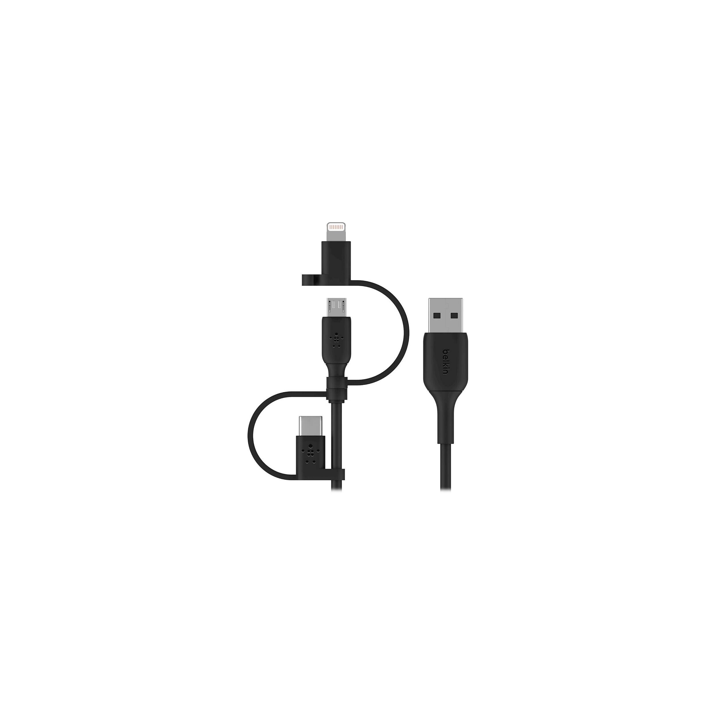 Front. Belkin - Belkin BOOST CHARGE Universal Lightning/Micro-USB/USB Type-C Cable, Black (CAC001bt1MBK).