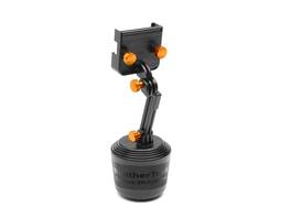 WeatherTech - CupFone Two View with Extension | Rotatable & Extendable Universal Cup Holder Phone Mount – Orange Metal Knobs - Black/Orange Metal
