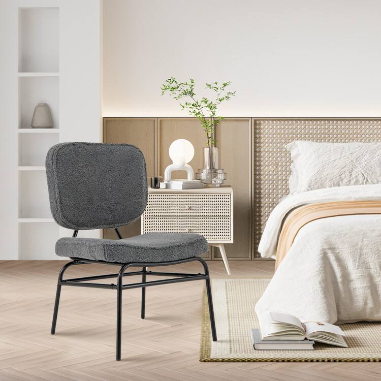 Left. SlickBlue - Cozy Sherpa Reading Chair with Upholstered Seat and Plush Sponge Cushion - Grey.