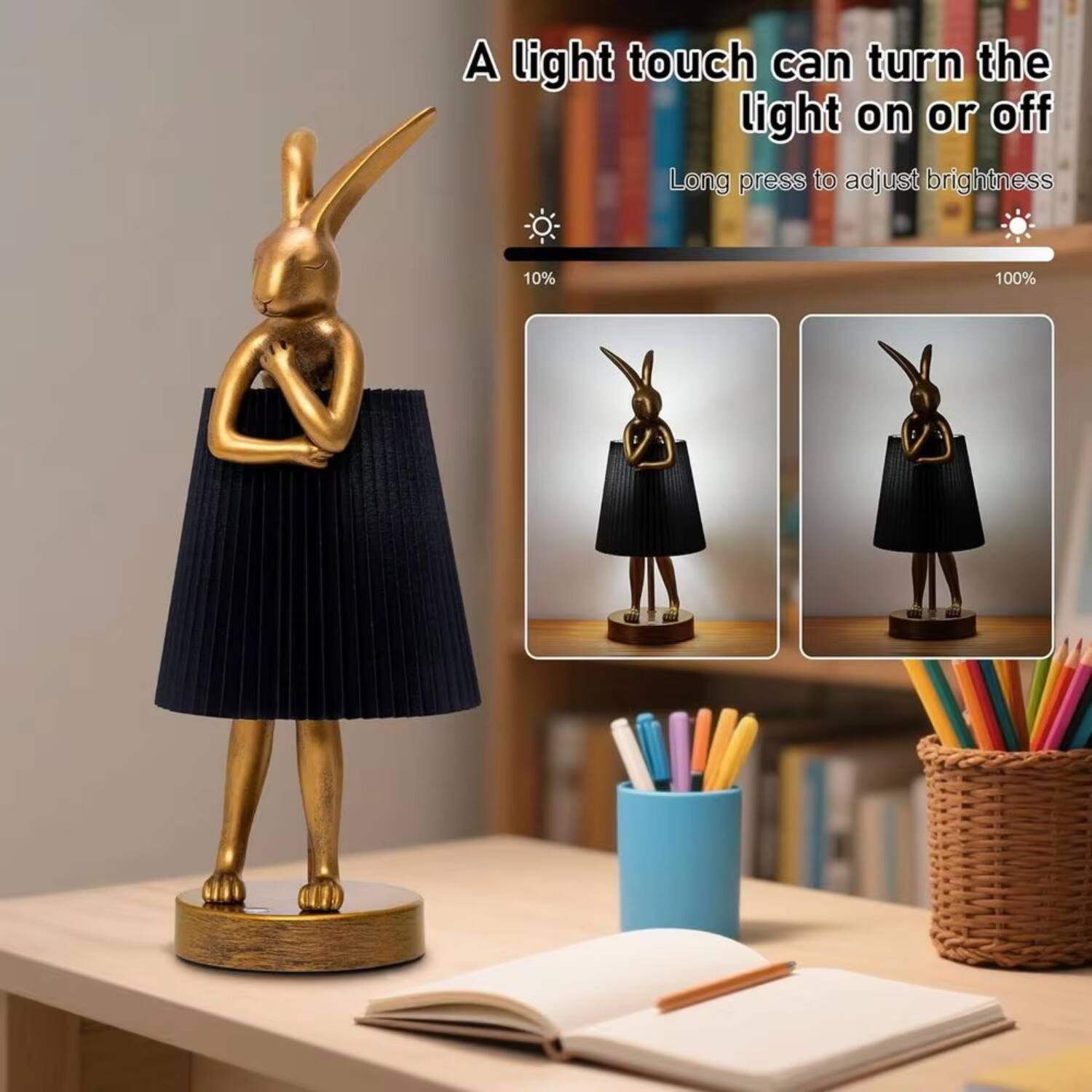 A light touch can turn the light on or off.  
Long press to adjust brightness  
10% - 100%