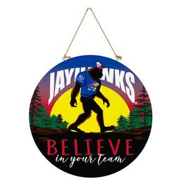Evergreen Enterprises - Kansas Jayhawks 18" Bigfoot "Believe in Yourself" Team Logo Wood Round Door Sign - Multicolor