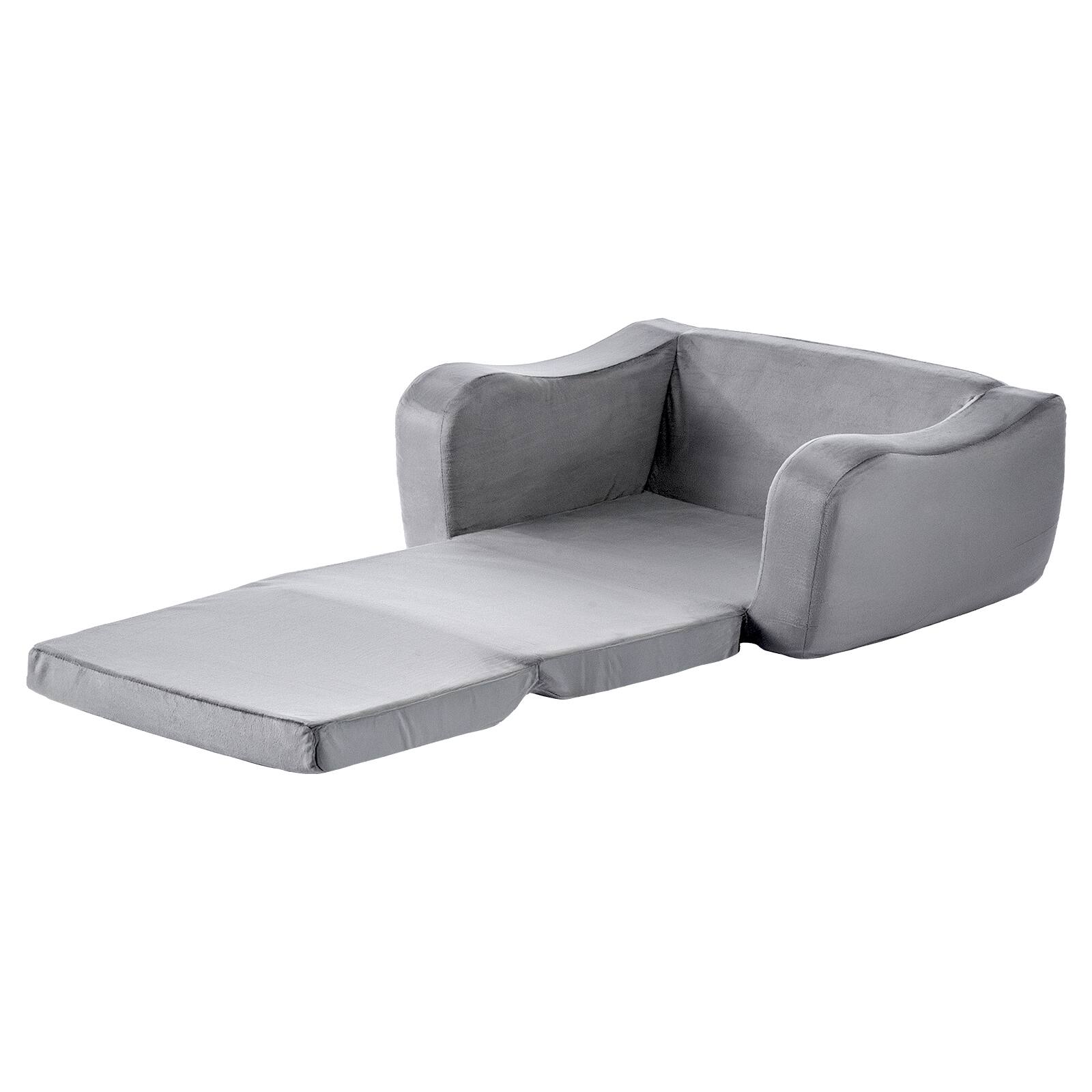 Alt View 5. VEVOR - 2-in-1 Kids Sofa, Foldable Toddler Soft Couch with Armrests, Made of 28D Sponge & Short Pile, Convertible Toddler Chair - Gray.
