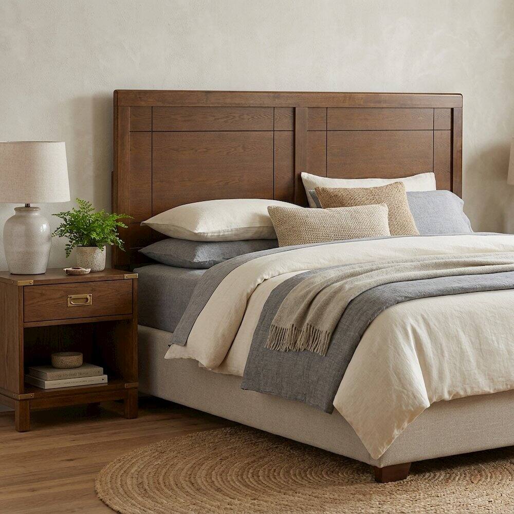 Left. FurniFact - King Wood Headboard with Durable Construction and Timeless Design - Brown.