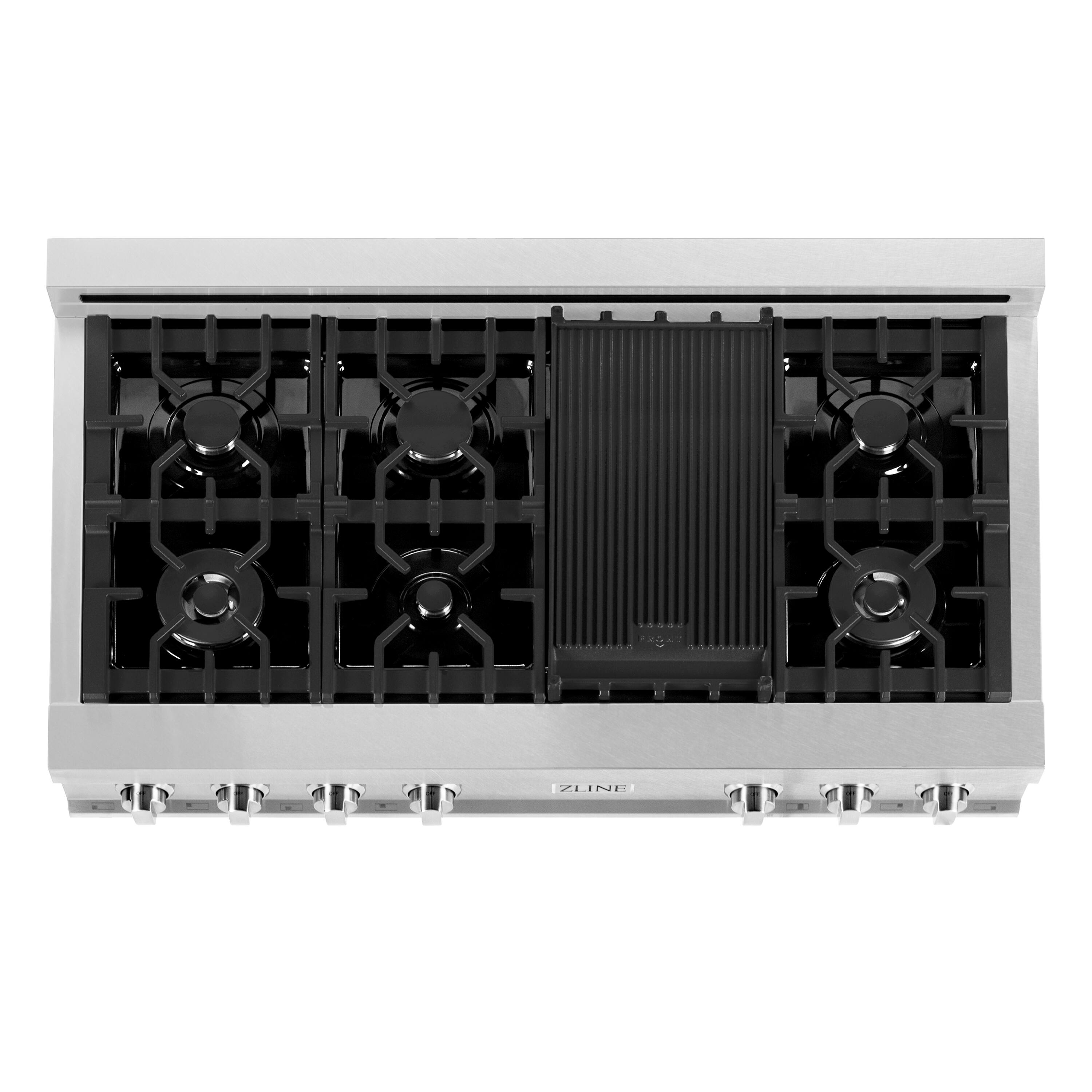 Back. ZLINE - ZLINE 48 in. Legacy Gas Rangetop with 7 Burners and Porcelain Cooktop in Satin Stainless Steel (RTS-48) - Stainless Steel.